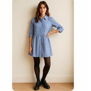 J.Crew Blue Classic Preppy Coastal Granddaughter 100% Cotton Shirt Dress Size 8